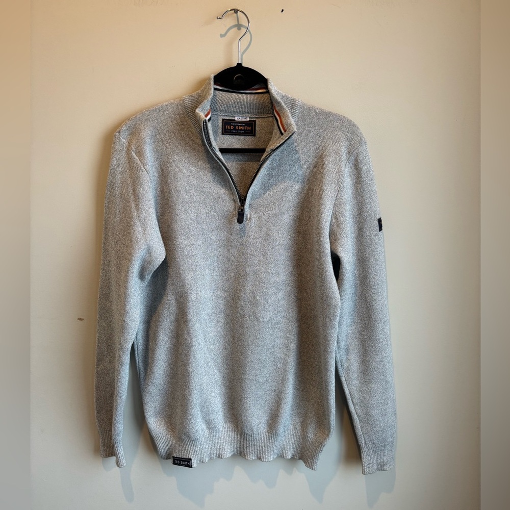 Ted Smith light grey Quarter-Zip knit cotton blend Sweater new without tags